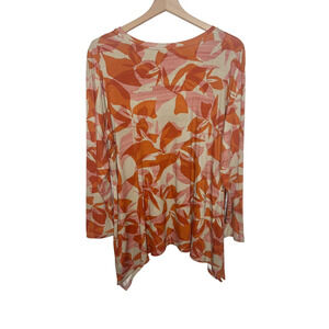 LOGO LORI GOLDSTEIN Women's Plus 1X Printed Floral Jersey Seamed Top Orange Clay